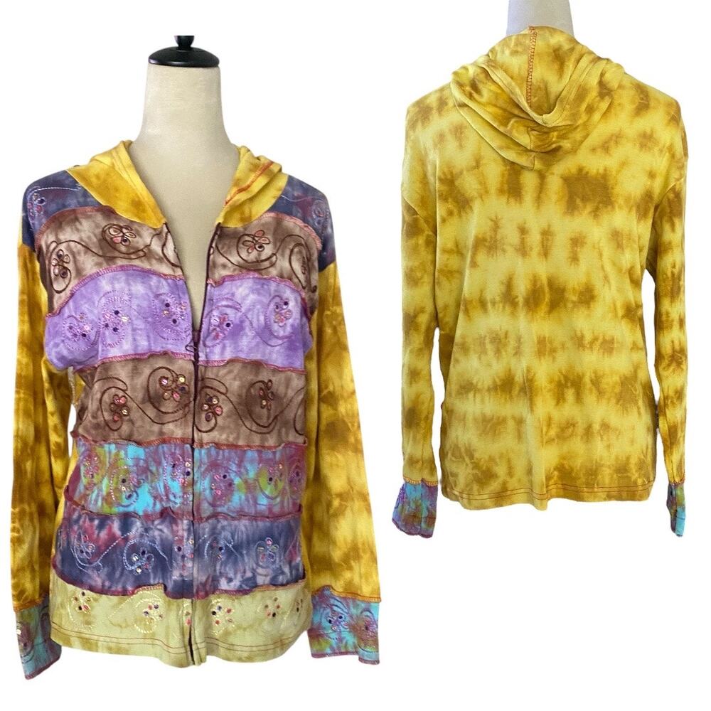 Vintage Shop Therapy Embellished Embroidered Full Zip Hoodie Lightweight Jacket